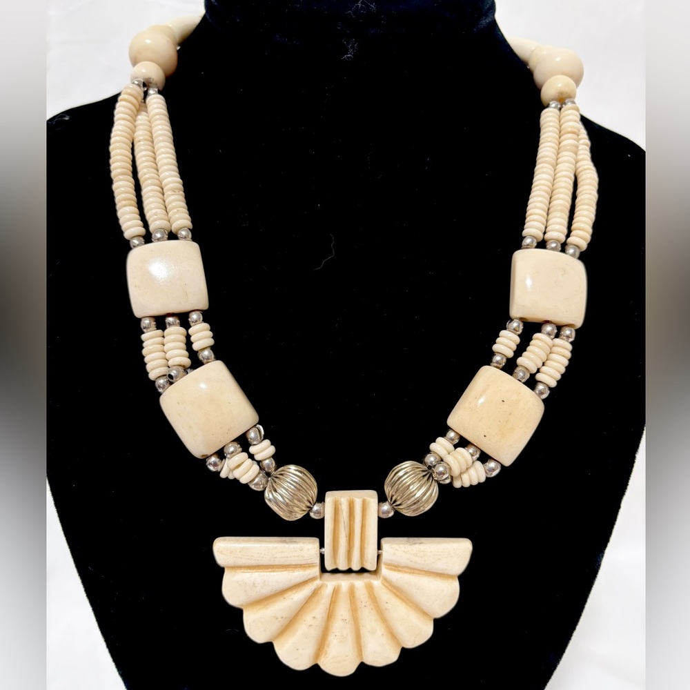 Hand carved bone bead necklace